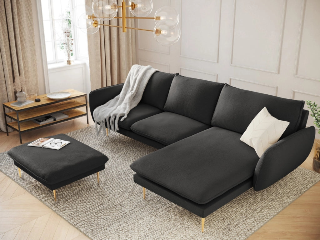 Cosmopolitan Design - Divano angolare destro "Vienna" 5 posti in bouclé nero 