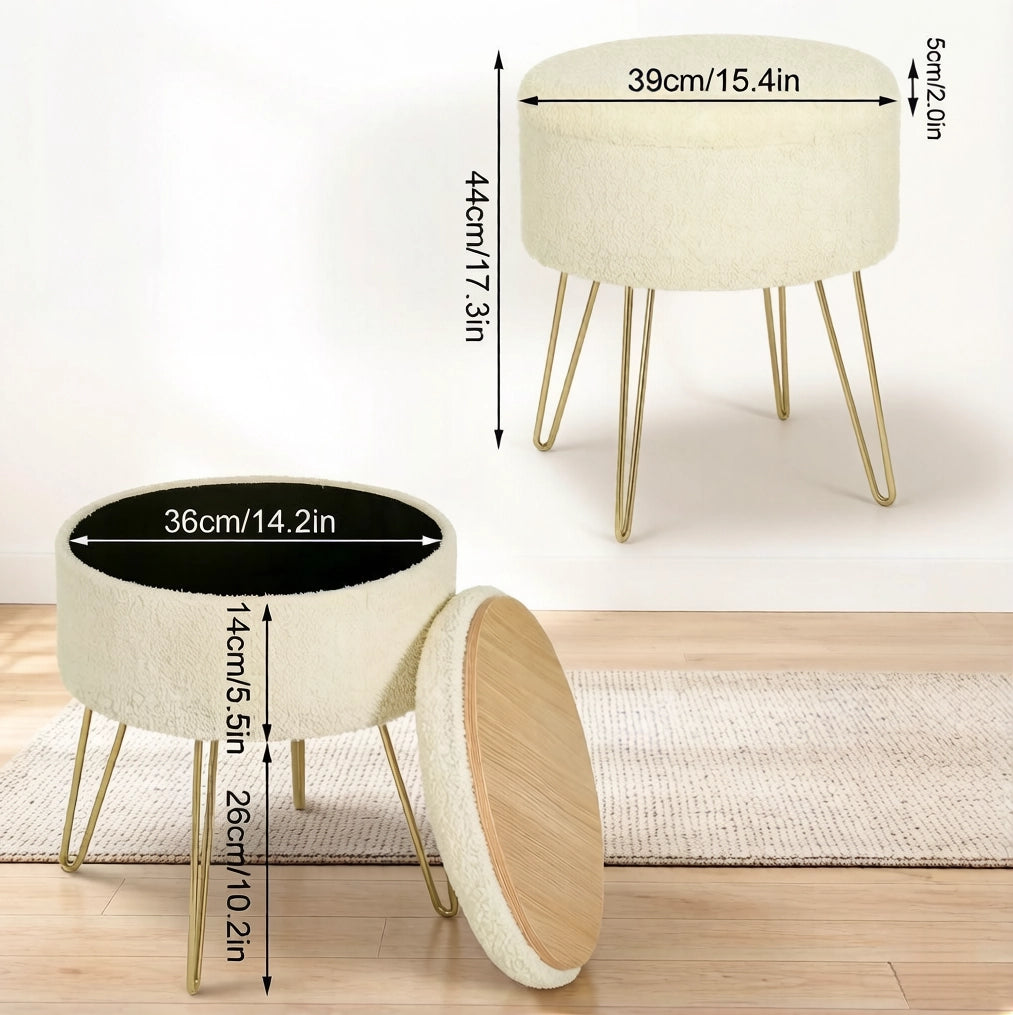 Pouf contenitore 39x39x44 cm con vassoio in MDF beige