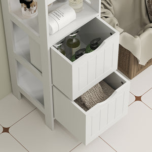 Mobile Bagno 30x30x141,2 cm con 3 Ripiani Aperti e 2 Cassetti in Legno Bianco