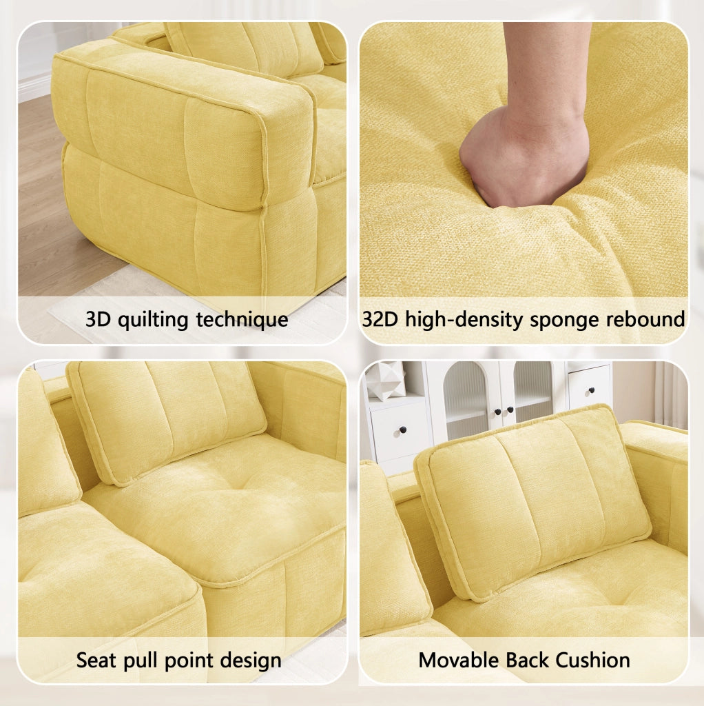 Divano modulare ULEVR 344x162 cm con pouf, seduta profonda e braccioli ampi, giallo