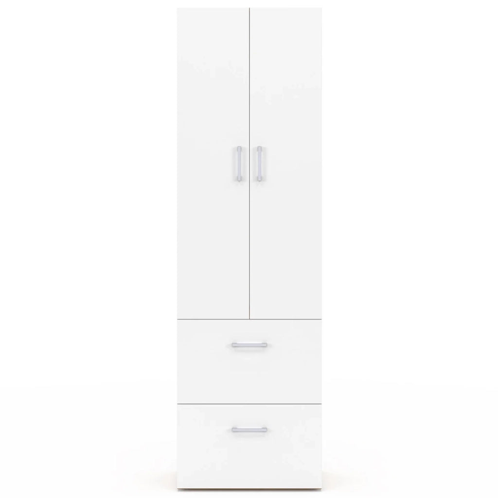 IDMarket - Armadio a 2 ante JULIANA bianco e legno 50 cm Armadio con 2 cassetti