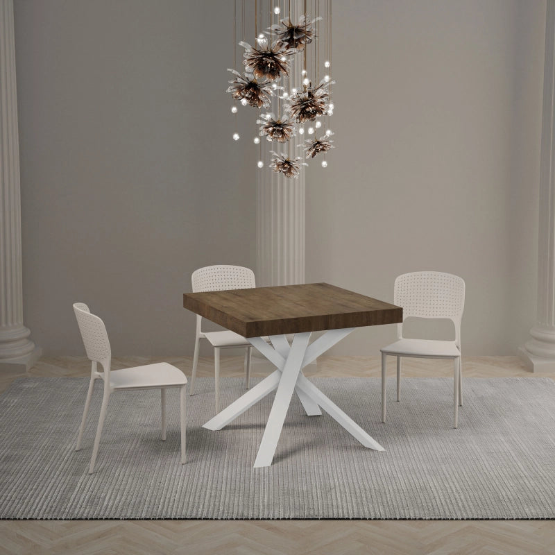 Tavolo allungabile 90x90/194 cm Clerk Premium - gambe Bianche - Noce