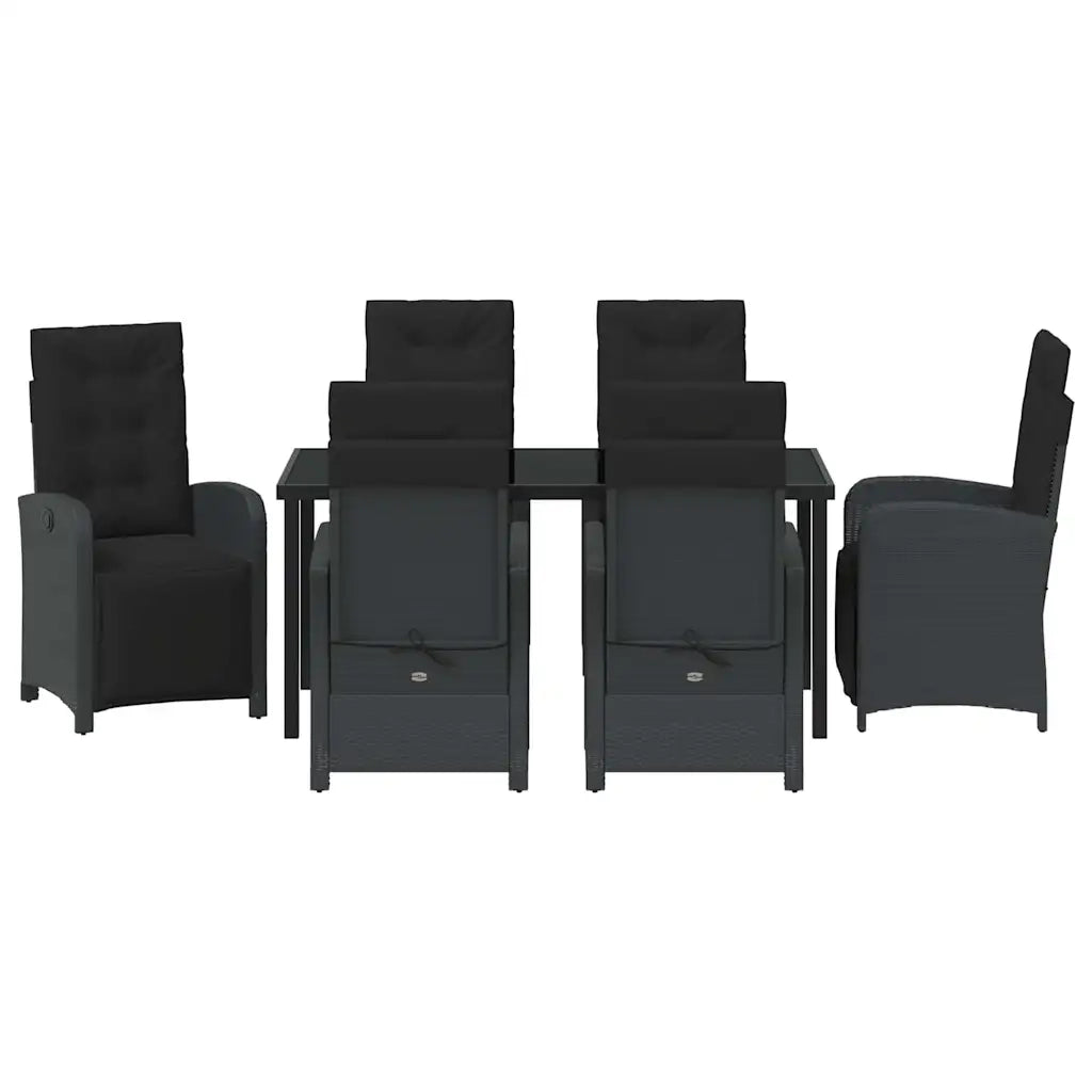 Set da Pranzo per Giardino con cuscino 7 pcs Nero polyrattan 3380313