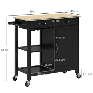 Carrello da Cucina Salvaspazio 89x40x84 cm con Cassetti Ripiani e Ruote in MDF e Legno Nero