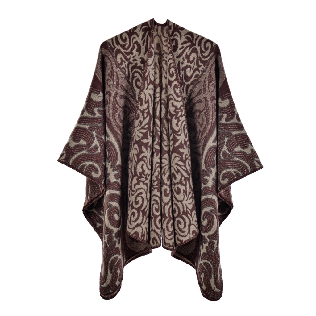 Nuovo scialle/mantella da donna, jacquard vintage, caldo, con apertura a met¨¤.
