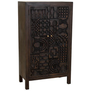 Armadio in legno intagliato rifinito artigianalmente a 2 ante marrone 78x35x140