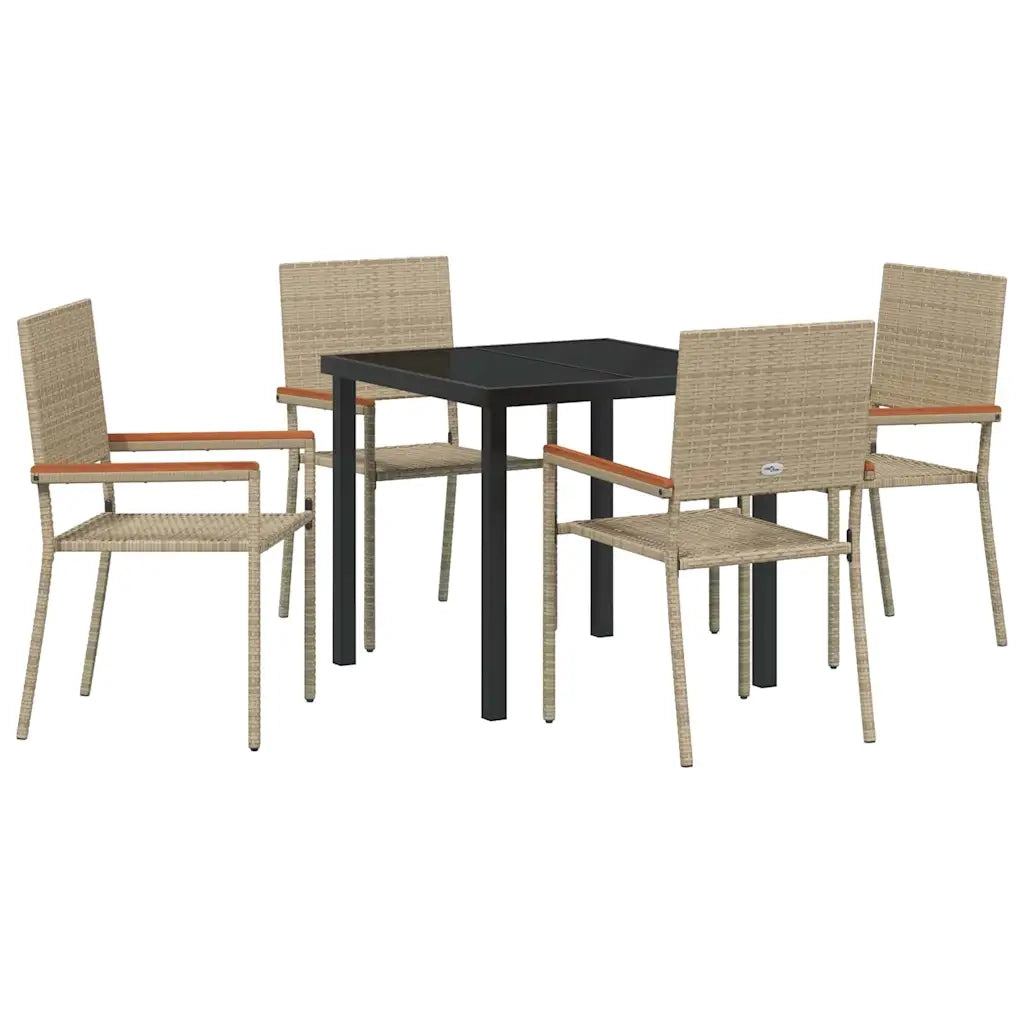 Set da Pranzo per Giardino con cuscino 5 pcs Beige polyrattan