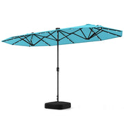 Ombrellone doppio da giardino con luci solari 4x2m, Ombrellone rettangolare grande con manovella base Azzurro-Ombrelloni