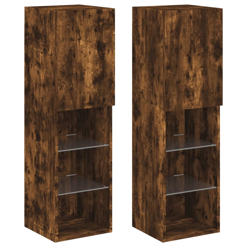 Mobile TV multimediale mensola TV credenza mobile TV per sala da pranzo soggiorno camera da letto con luci LED 2 pezzi rovere affumicato 30,5 x 30 x 102 cm marrone 02_0028863