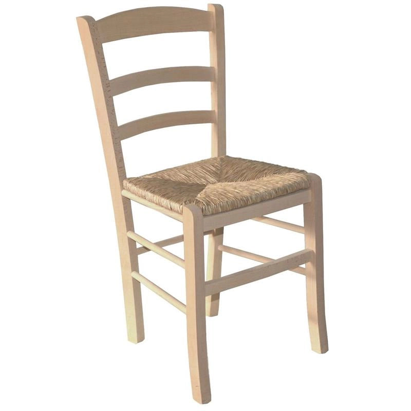 SEDIA IN LEGNO COLORE NATURALE 44×42×87 CM MODELLO PAESANA CON SEDUTA IN PAGLIA GREZZA E SCHIENALE ALTO - 4PZ