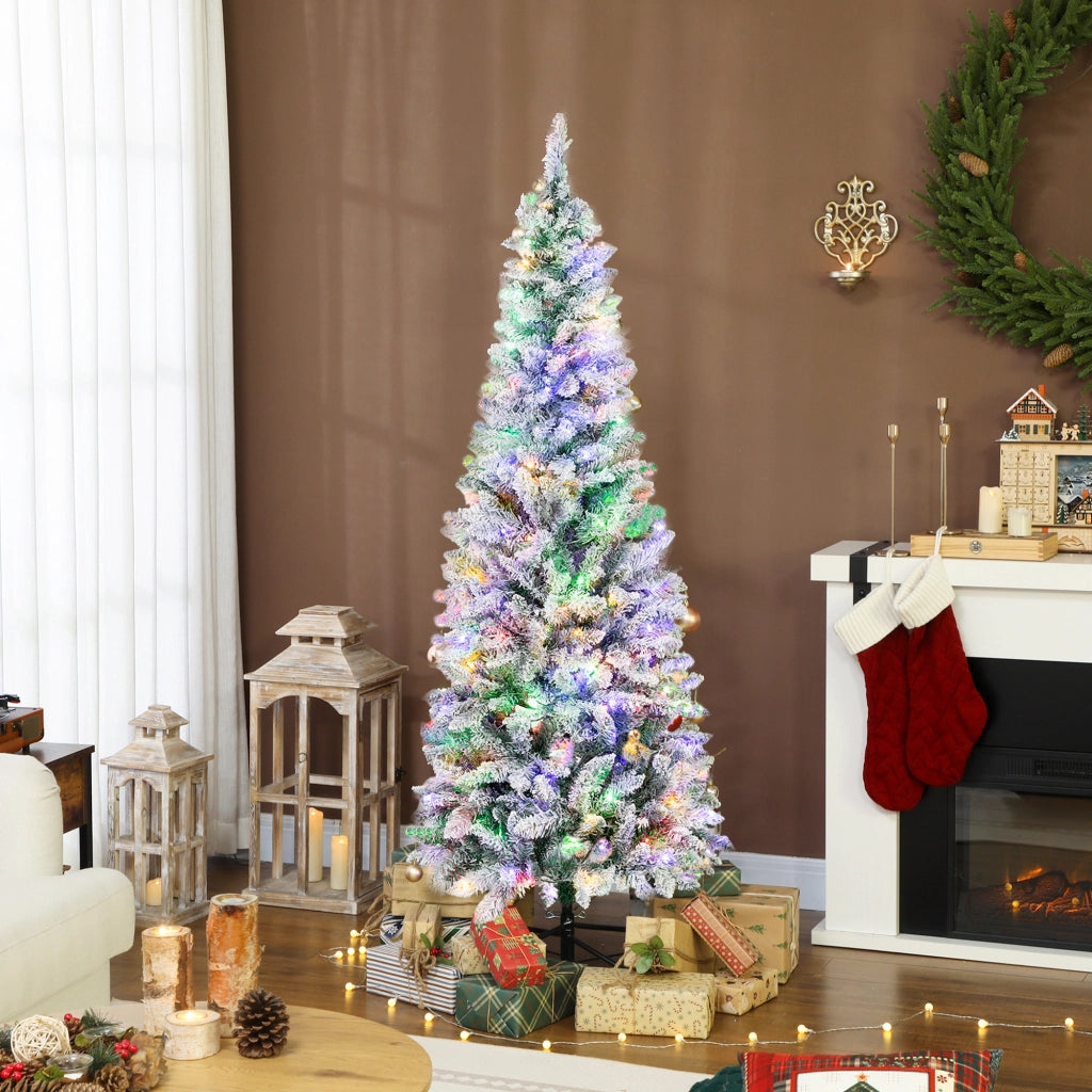 Albero di Natale Innevato con 180 Luci LED a 11 Effetti e 479 Rami, ?65x180 cm, Verde e Bianco