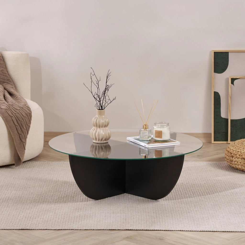 Tavolino in vetro "Liya" 90 x 90 x 30 cm - Legno nero