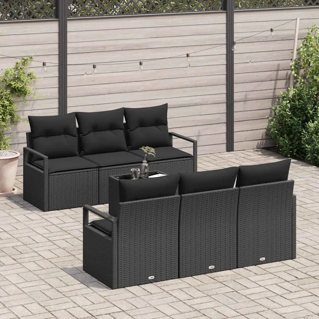 Set Divano da Giardino con cuscino 7 pcs Nero polyrattan 3354942