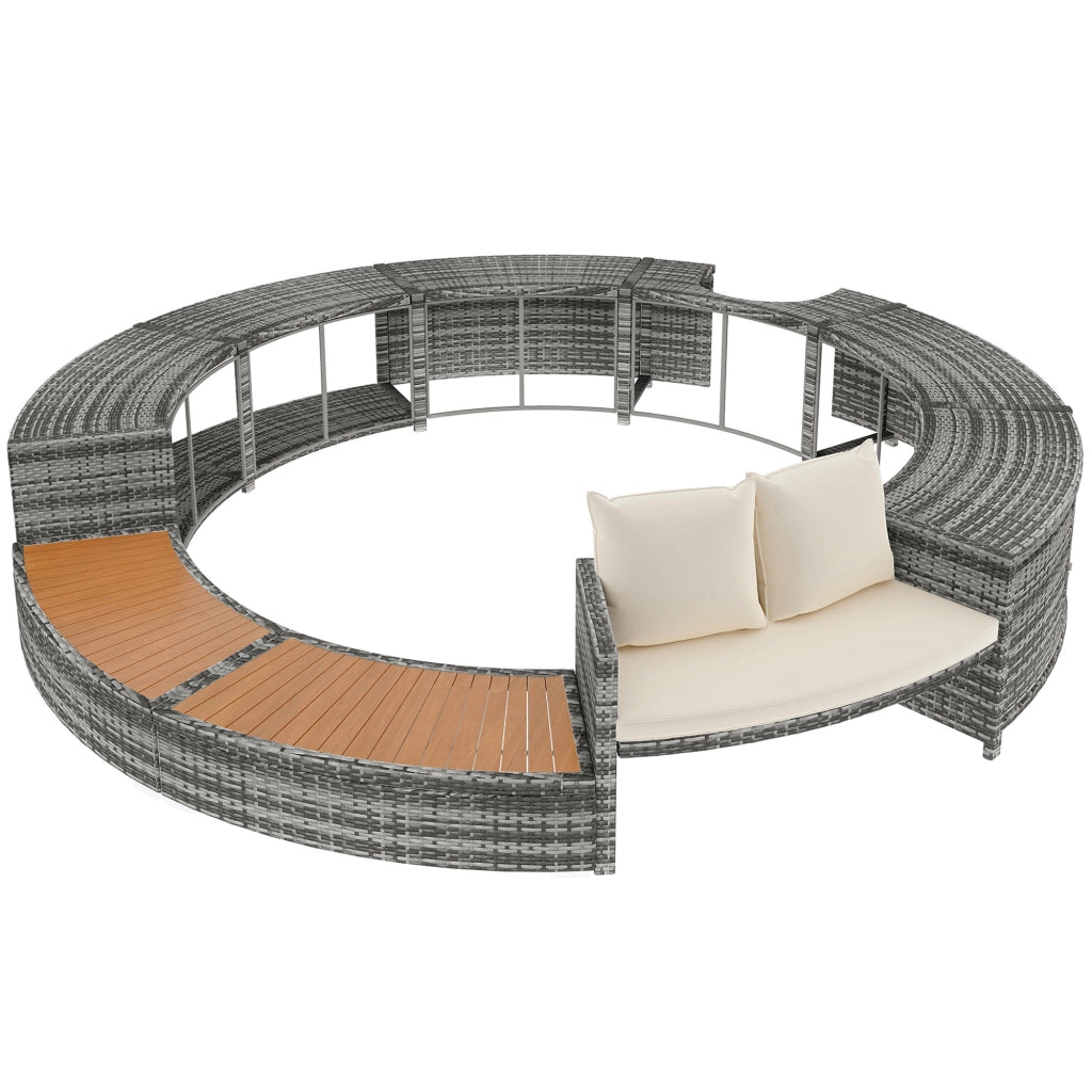 Set da salotto da giardino divano rotondo con cuscini piedini regolabili per terrazzo e zona piscina grigio