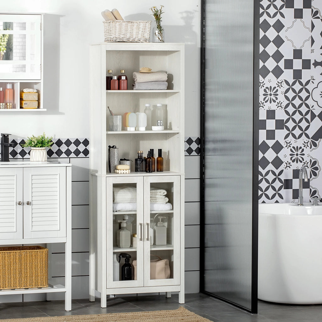Colonna Bagno con Ante Vetro e 3 Ripiani ¨C Zephmum ¨C 53x30x162 cm Bianco