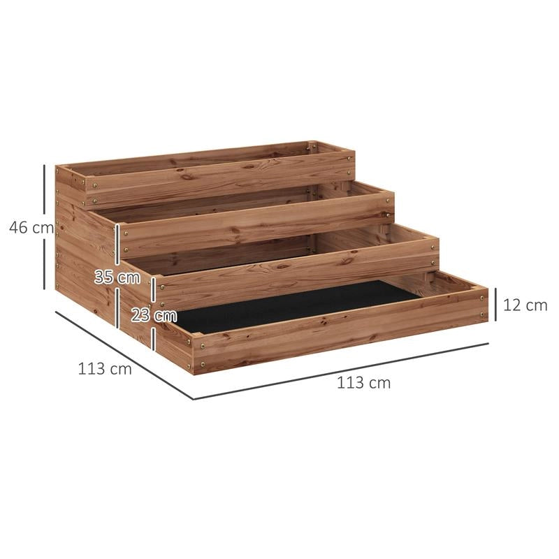 LETTO PER ORTO RIALZATO A 4 LIVELLI IN LEGNO DI ABETE CON FONDO APERTO 113X113X46 CM MARRONE