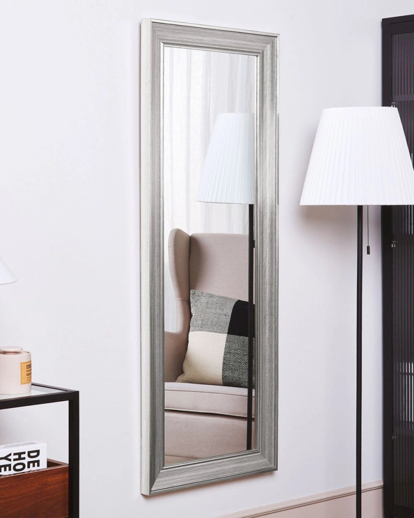 Specchio da Parete Argento 50 x 130 cm Verticale Soggiorno Camera da Letto Comò Finitura Gesso