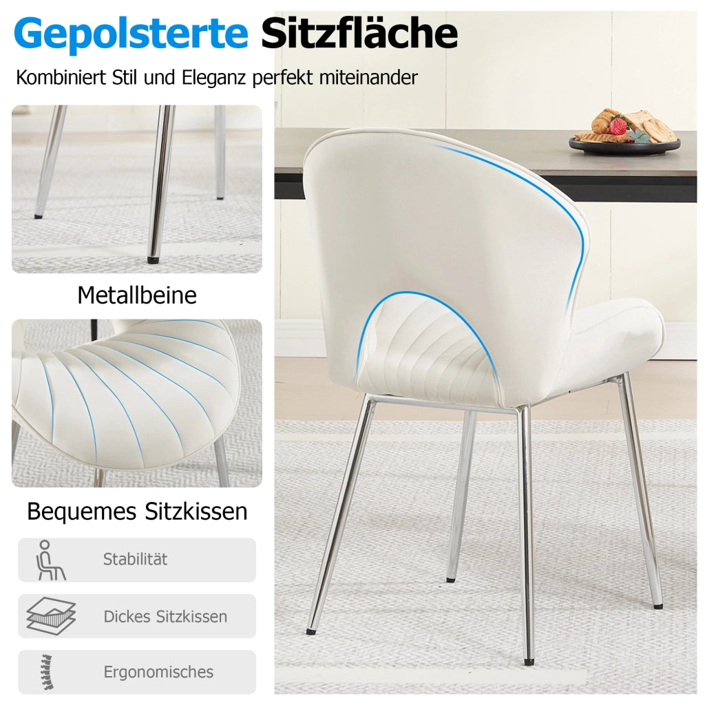SEDIA da pranzo senza braccioli Set da 2 in velluto avorio con struttura in metallo