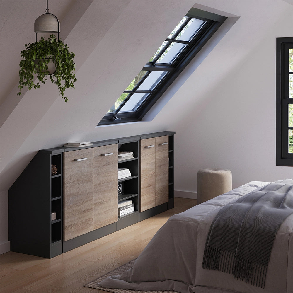 Mobile cucina sottotetto R-Line Sonoma/Antracite 210 cm Set di 5 Vicco