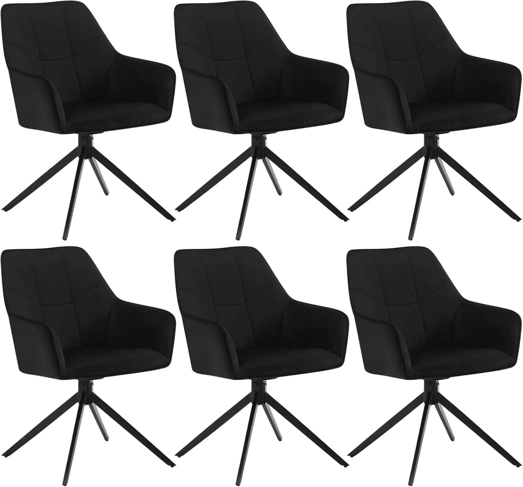 6 Pezzi Sedie da Pranzo con Braccioli, Poltroncina con Gambe in Metallo, Sedia da Cucina con Schienale e Seduta Girevole,per Salotto, Studio, in Velluto, Crema, EZS09cm-6