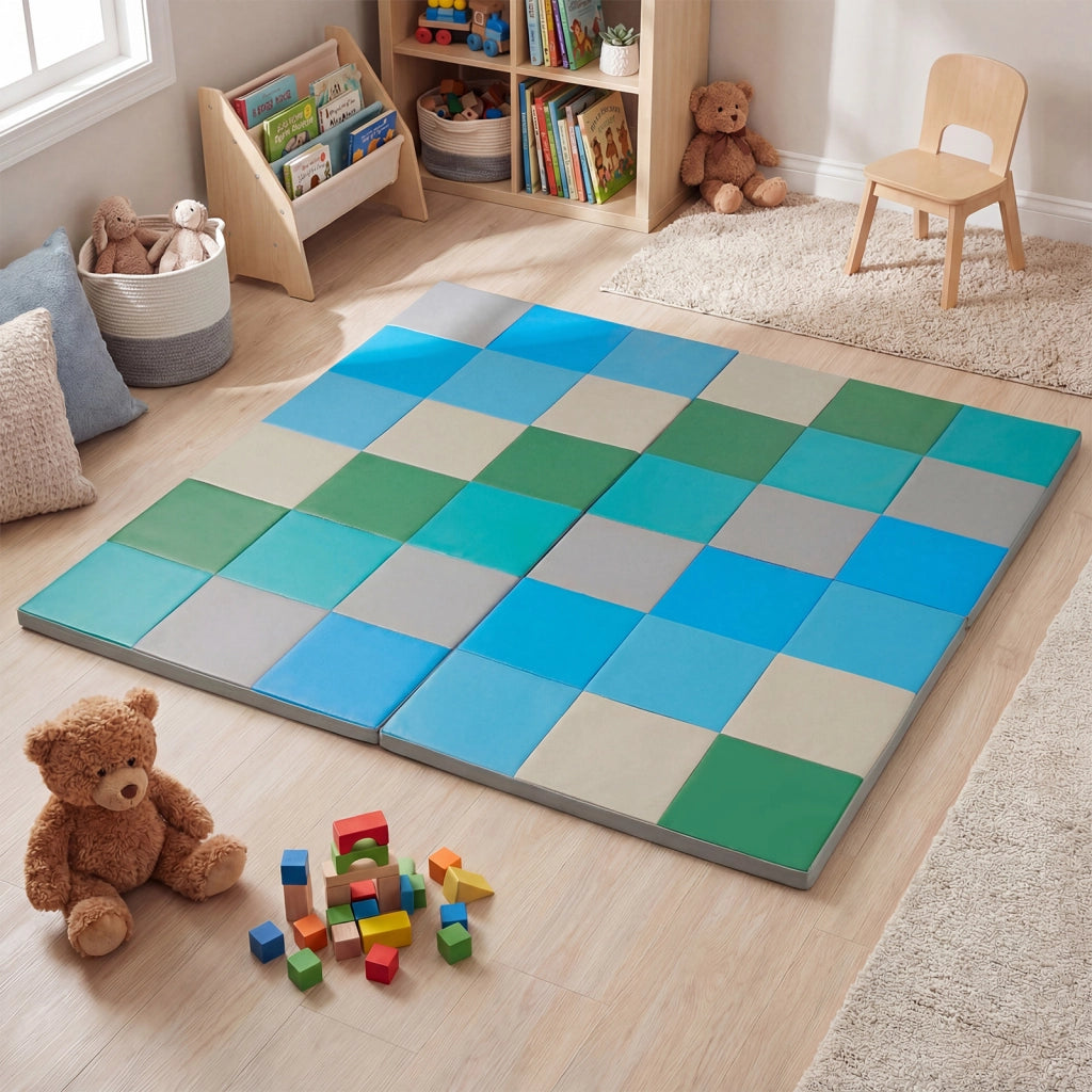 Tappetino attivit¨¤ patchwork per bambini pieghevole impermeabile, Tappetini da gioco set 2 pz 144x144cm Blu