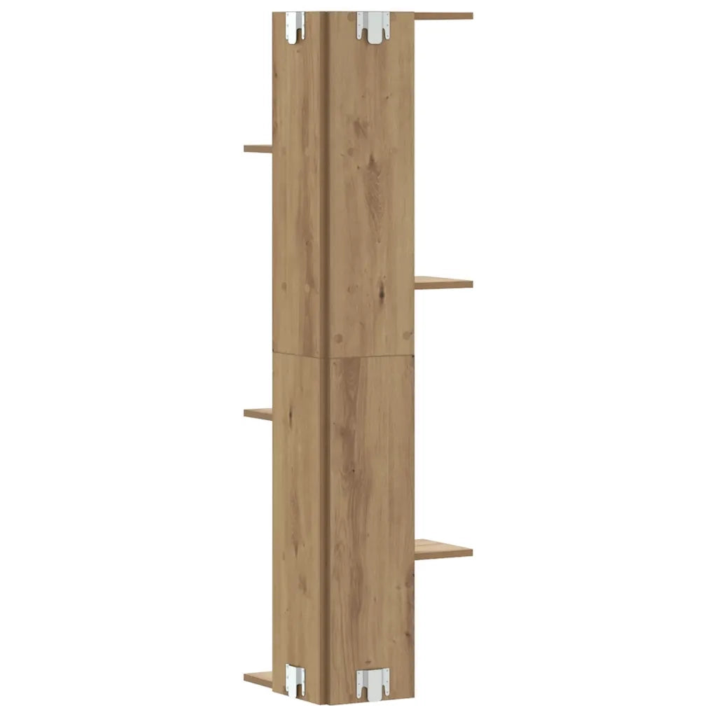 Scaffale Angolare Muro Rovere Artigianale 36,5x36,5x140cm Legno