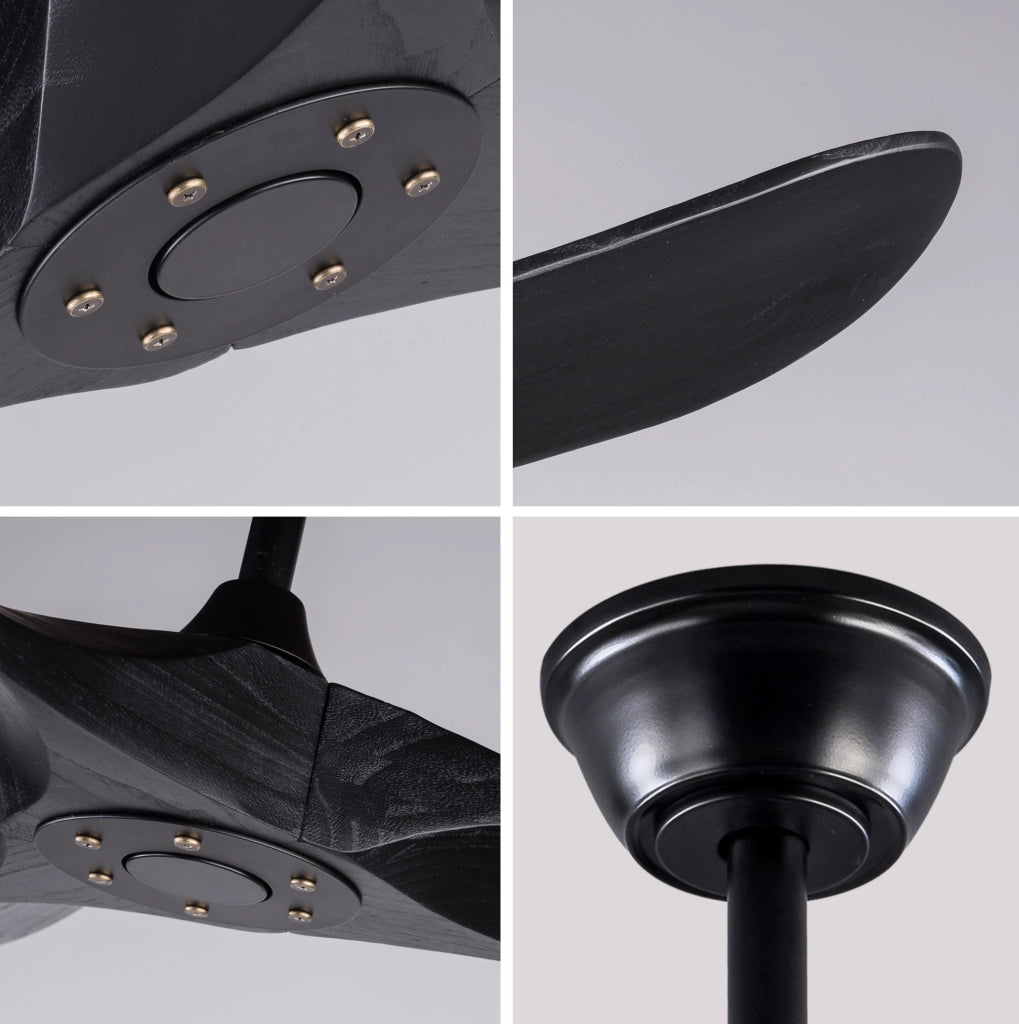 Ventilatore da soffitto 52" nero con 3 pale in legno di Paulownia, telecomando, 6 velocità