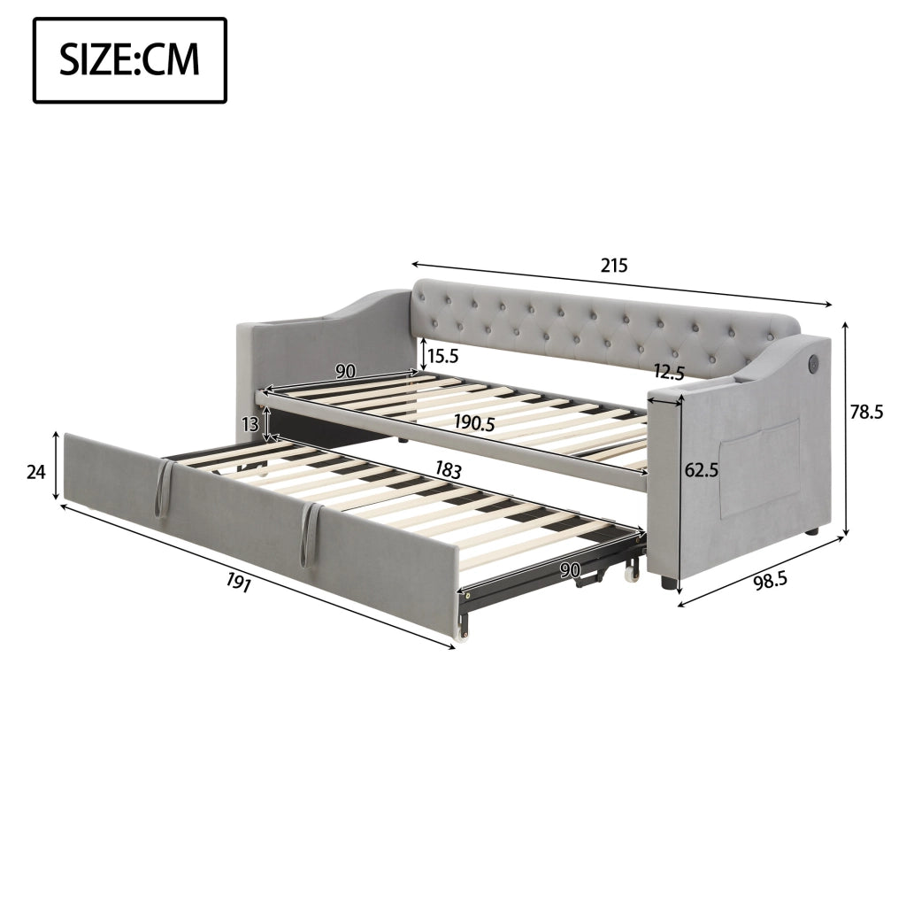 Letto imbottito 90x190 cm convertibile con rete a doghe in velluto