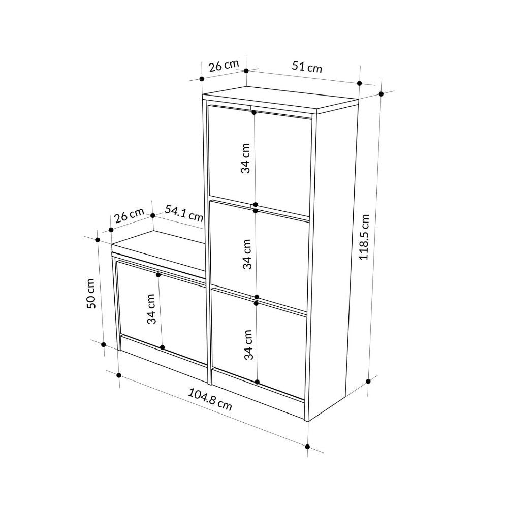 Scarpiera con panca Dude a 4 ante a ribalta colore noce 105x26x118.5H