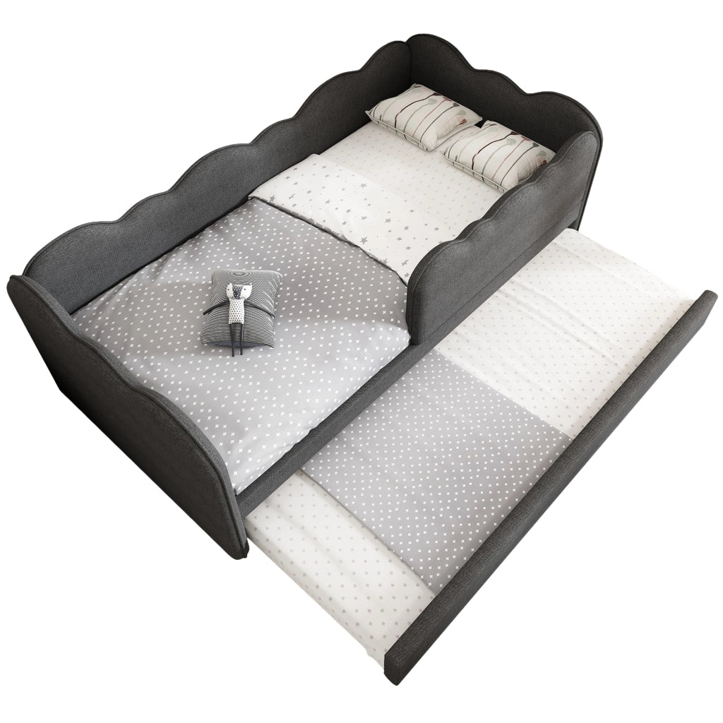 Letto Estraibile 90 x 190 cm; Letto Singolo - Sponda Rimovibile - in Lino - Grigio