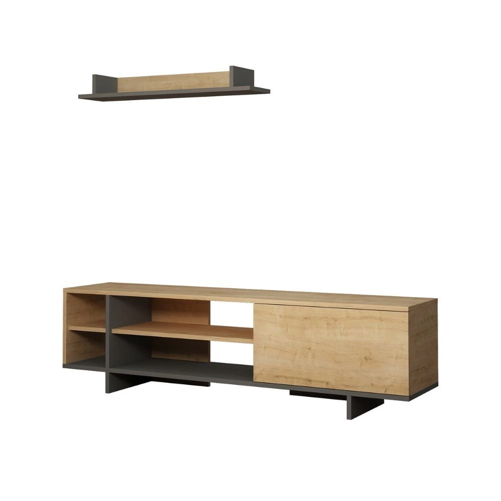 Mobile TV 1 Anta 2 Ripiani e Mensola 160x35,5x44 cm in MDF Stockton Rovere Antracite