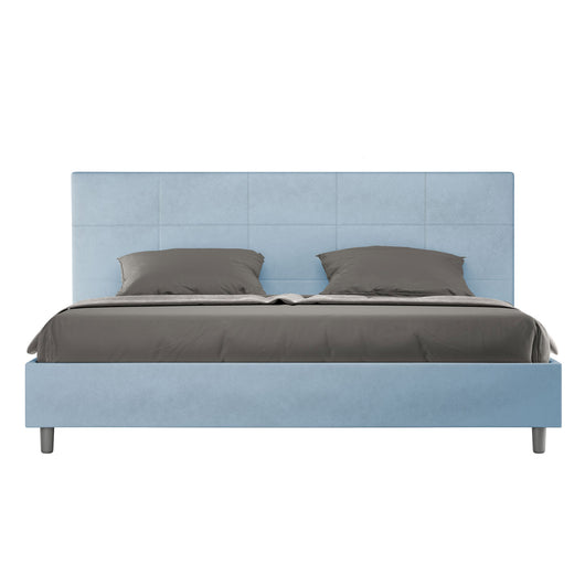 Letto Matrimoniale King Size 200x210 cm con Rete e Contenitore Imbottito in Microfibra Mika Azzurro