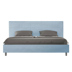Letto Matrimoniale King Size 200x210 cm con Rete Imbottito in Microfibra Mika Azzurro