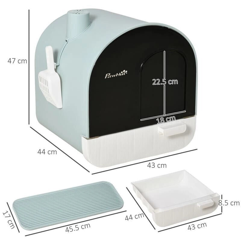 LETTIERA PER GATTI CHIUSA CON FILTRI, PALETTA E VASSOIO, STRUTTURA IN PP, 43X44X47CM, VERDE