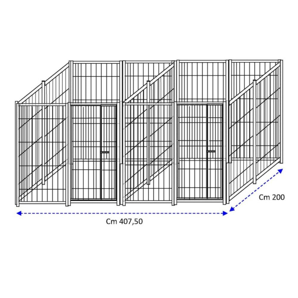 2 box per cani da esterno con zincatura a caldo ciascuno da 200x200x altezza 180 cm