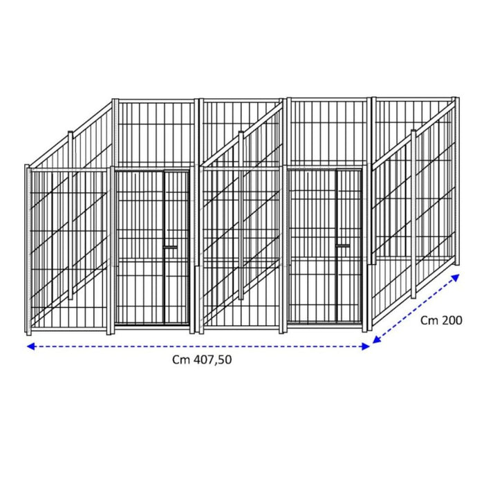 2 box per cani da esterno con zincatura a caldo ciascuno da 200x200x altezza 180 cm