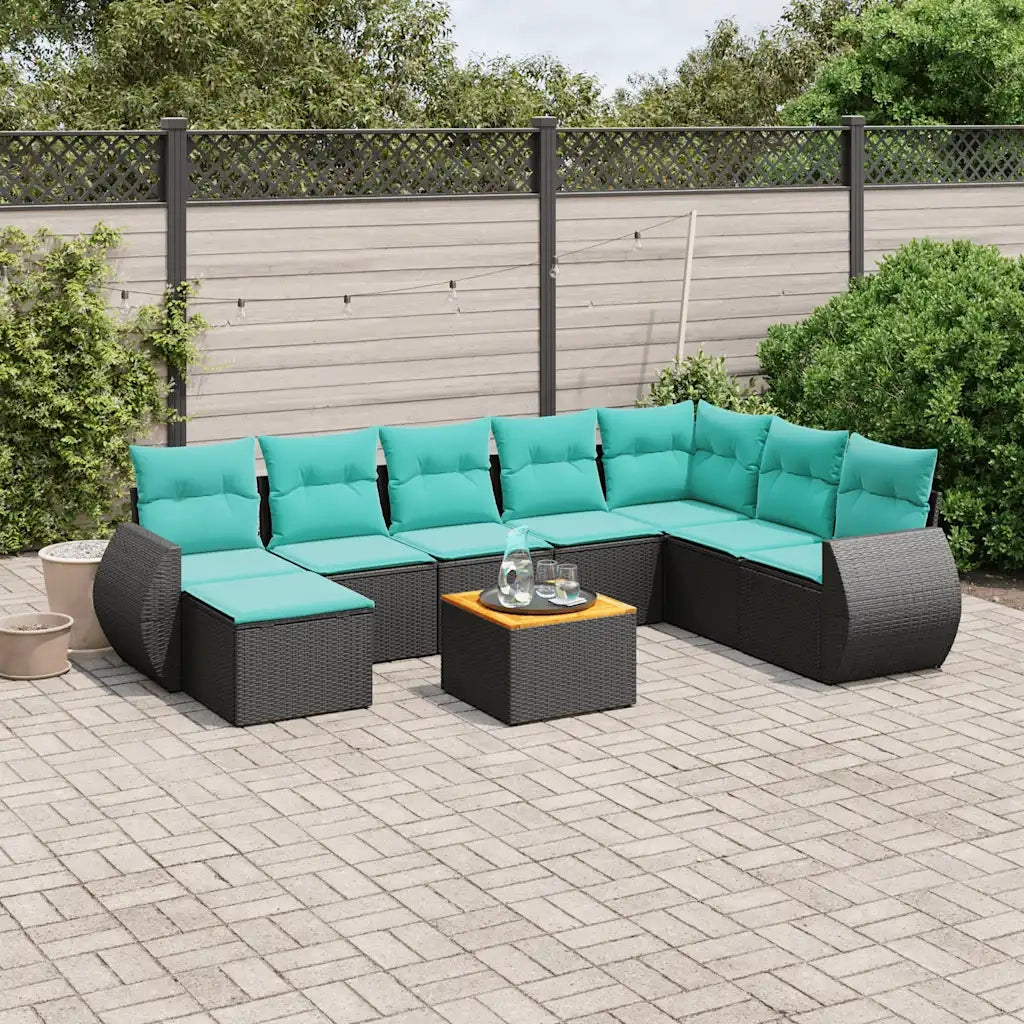 Set Divani da Giardino 9 pz con Cuscini Nero in Polyrattan 3225140