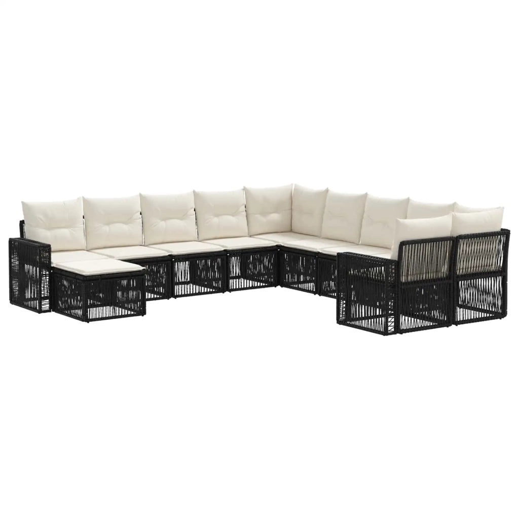 Set Divano da Giardino 11 pcs Nero e Bianco Crema polyrattan 3435322