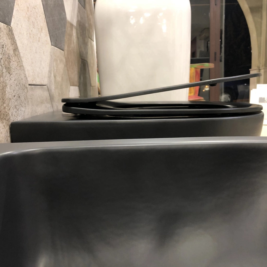 Coppia di sanitari wc e bidet a terra ceramica nera SICENA ROUNDED