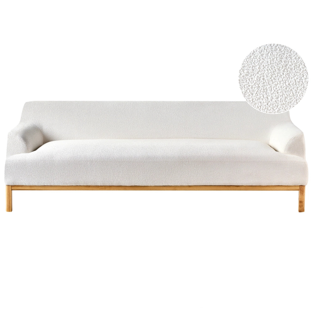 Divano a 3 posti in tessuto bouclè bianco con gambe in legno stile elegante soggiorno