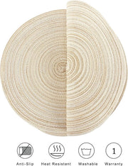 Set di tappeti di accostamento circolari intrecciati, 6 pezzi, 35 cm, tappeti antiscivolo termoresistenti per cucina, stagione autunnale, cene, barbecue, uso interno ed esterno (beige)
