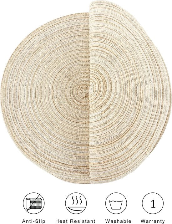 Set di tappeti di accostamento circolari intrecciati, 6 pezzi, 35 cm, tappeti antiscivolo termoresistenti per cucina, stagione autunnale, cene, barbecue, uso interno ed esterno (beige)