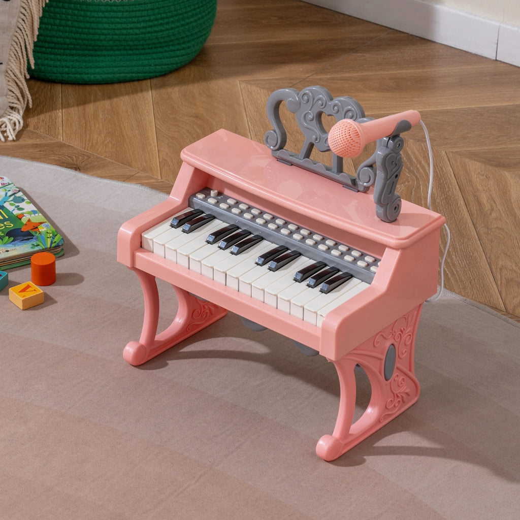 Mini tastiera pianoforte bambini 25 tasti leggio microfono elettrico-Tastiera musicale educativo apprendimento precoce 3+ anni Rosa