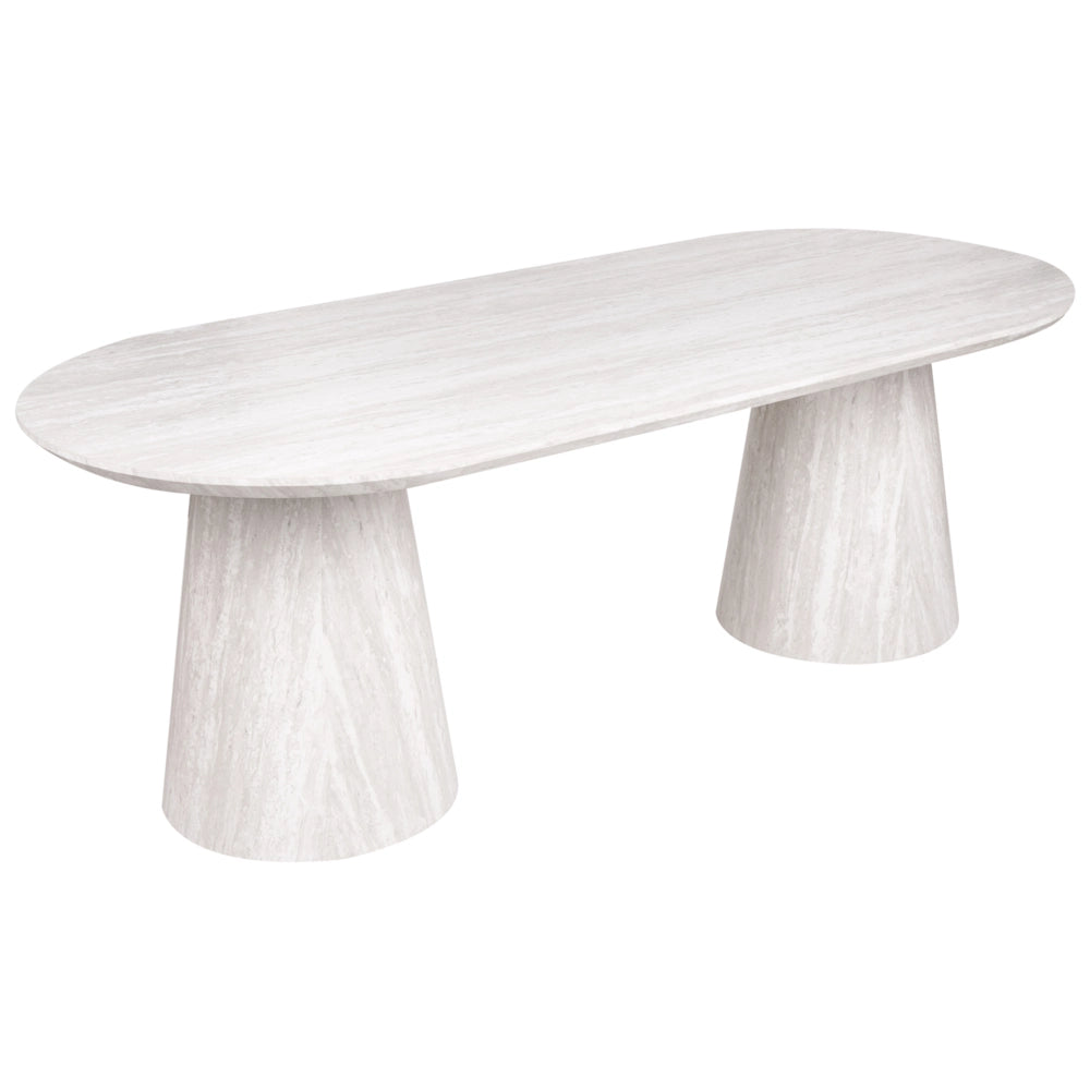 Tavolo da pranzo in MDF in stile scandinavo forma ovale gambe larghe a colonna 220x95 cm per sala da pranzo effetto travertino