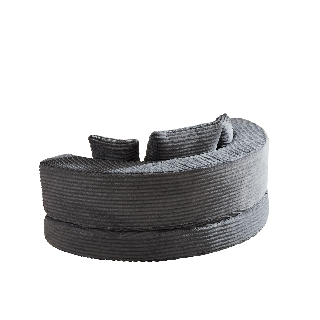 Divano Letto Rotondo 2 in 1 ¨C MINIMAL ¨C Tessuto, Braccioli con Tasche