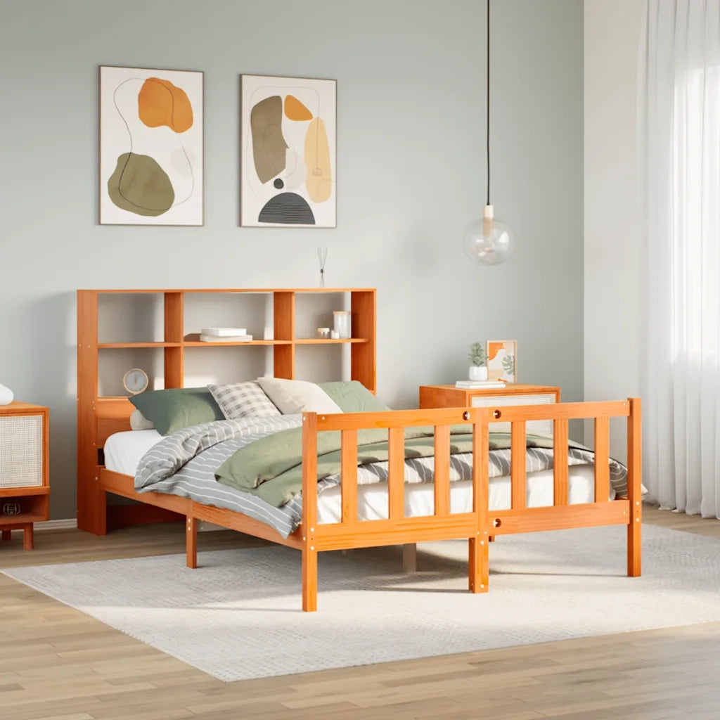 Letto Libreria senza Materasso Marrone Cera 160x200 cm in Pino 3321724
