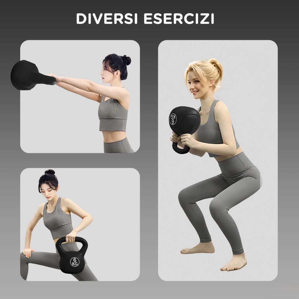 Kettlebell 6 kg ¨C zephmum ¨C Plastica e Sabbia con Base Piatta, 20x13x22 cm, Nero