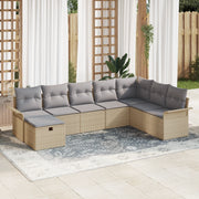 Set Divano da Giardino 8 Pezzi con Cuscini Beige Polyrattan