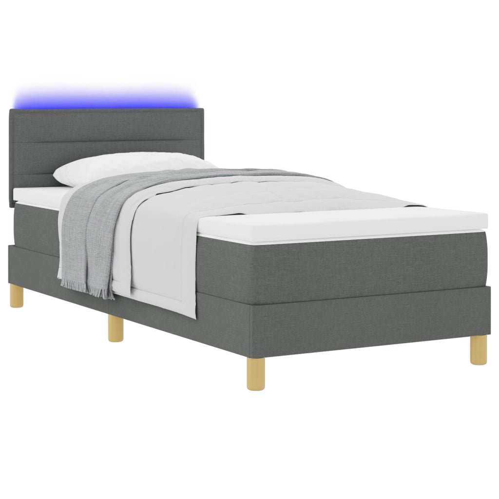 Letto Box Spring con Materasso e LED Grigio Scuro 90x190 cm Tessuto