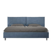 BS COM Letto matrimoniale king size con rete imbottito 200x200 microfibra blu